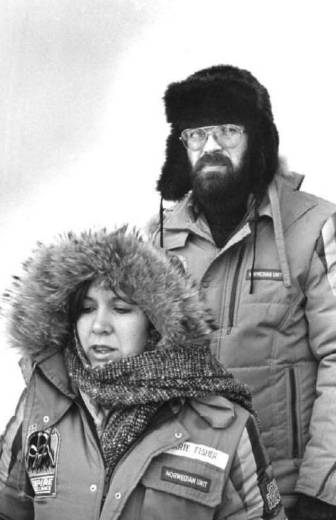 Carrie Fisher on location Finse, Norway for the filming of Empire Strikes Back @retrostarwarsstrikes