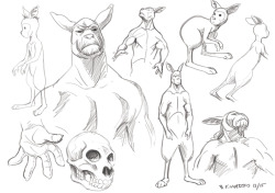 michaeldantedimartino:  bryankonietzko:  Here are some Threadworlds character design sketches/studies from December, exploring how to draw, pose, and emote with these roo-like people. Currently, I’m getting deeper into the layouts (“tight roughs”