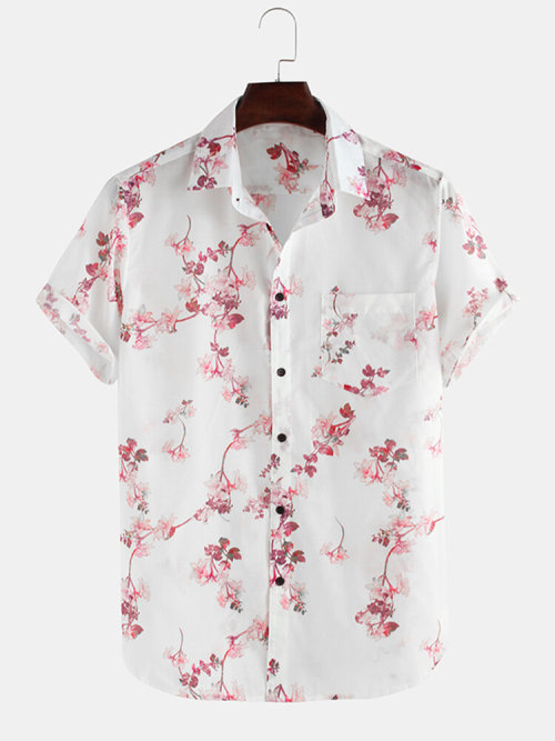 nervousnightwerewolf: Hawaiian flower Printed Short Sleeve Shirt And Button Print Blouses Check out 