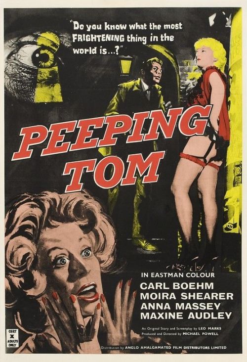 An extremely lurid poster for Peeping Tom, the film famous for effectively having ended Michael Powe