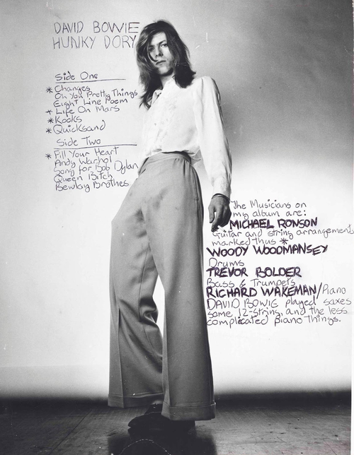 David Bowie’s handwritten notes on this Brian Ward photo used for the back cover of 1971’s Hunky Dor