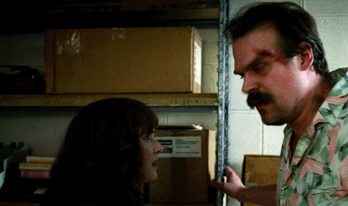 Hopper Bending Down To Talk To Joyce ()