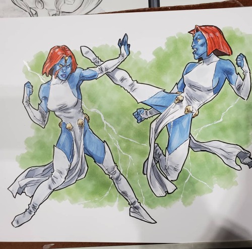 A finished #commission at #longbeachcomiccon of #Mystique fighting “herself aka X-Men:Evolutio