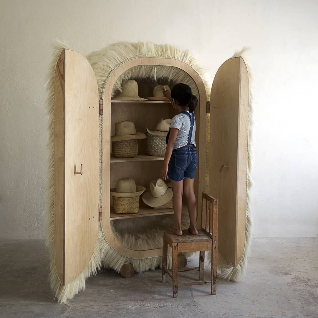 tinaseh:Furry Agave Fiber, Birch Plywood, and Hand Carved Maple Cabinet by Fernando