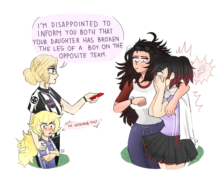 saskyang: eyyyy ┐(￣∀￣)┌  // soccer (sskr) moms au 
