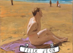 felixdeon:  a painting in ink, watercolor, and gouache on paper; “Jesse in the Sun,” a memory of a lovely day at Baker Beach in San Francisco. You can find a limited edition print of this painting on my eBay store at this link! 