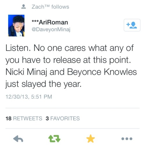 privatebarb:mayashawty:My fav tweets about Nicki Minaj’s Remix Boss Ass Bitch Lol Beyonce’d the Rap 