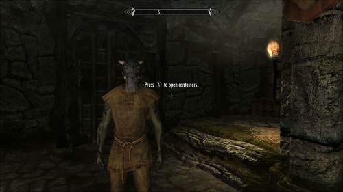 Here’s my dude in Skyrim. I had meant to take a screencap on the character creation screen but I forgot. So here’s two gameplay shots instead. Kinda unfortunate though because his coloring looks kind of wonky in-game when it looked pretty