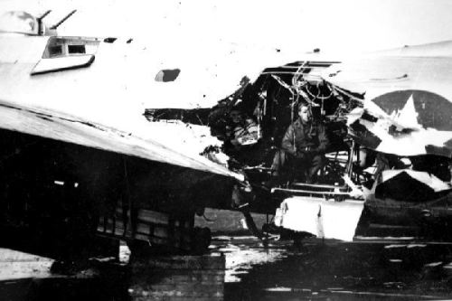  6th November 1944, B17G Rackheath – Close-up view showing the enormous hole from the flak-damaged B