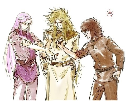 pegasus-cassios:pegasus-cassios:Dohko and Mu arguing for Shion’s beautiful eyes XDAn old fanar