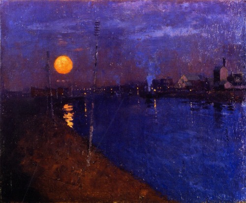 huariqueje: River Landscape by Moonlight - George Henry , 1887 Impressionism