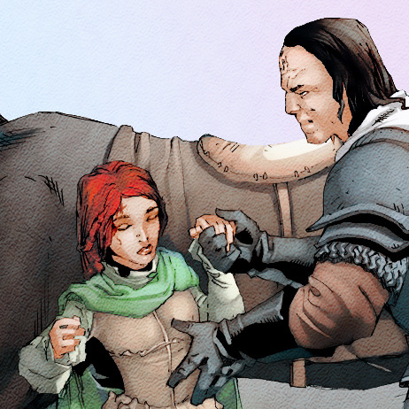sansansource: Clegane lifted her to the ground. His white cloak was torn and stained, and blood seep