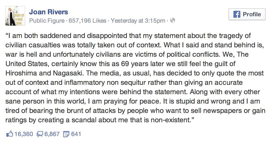 redphilistine:  This ugly cow is trying to claim that her comments that Palestinians