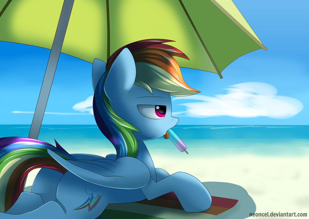 dysfunctionalequestria:Rainbow Dash and her popsicle by Neoncel owo