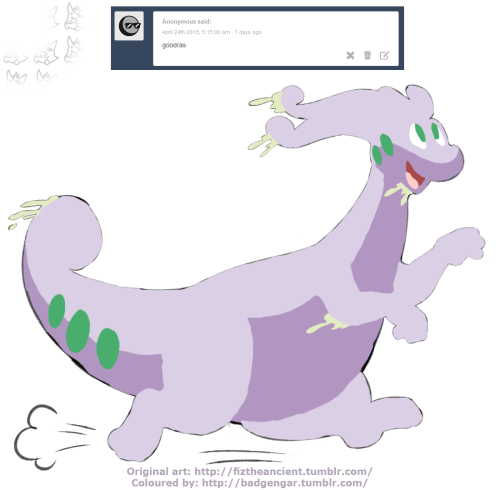badgengar:  Original - by fiztheancientCute Goodra got places to go, people to slime!Layer Count: 5  yay its been colored