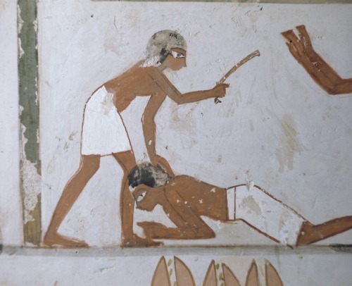 Taxpayer receiving his punishment, detail of a wall painting from the Tomb of Menna (TT69). New King