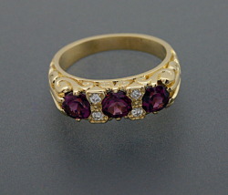 purple garnet and diamond carved ring