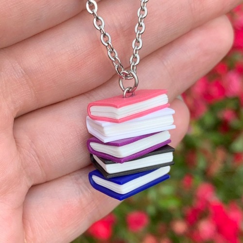 justlgbtthings:sosuperawesome:Pride Book Stack Jewelry and KeychainsShiny Stuff Creations on Etsy i