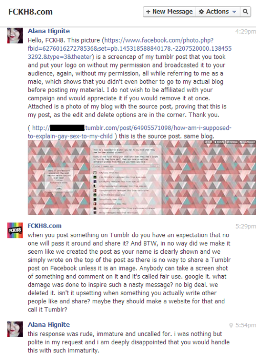 cafemusaiin:  FCKH8’S response to me, in which they tell me that they did nothing wrong, talk down to me, accuse me of sending them a “nasty message”, and have the audacity to tell me to GOOGLE THE TERM “FAIR USE”.   when you post something