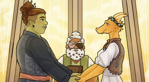 harveychan: huge thanks to @gay4monsters for commissioning me to draw carey and killian’s wedd