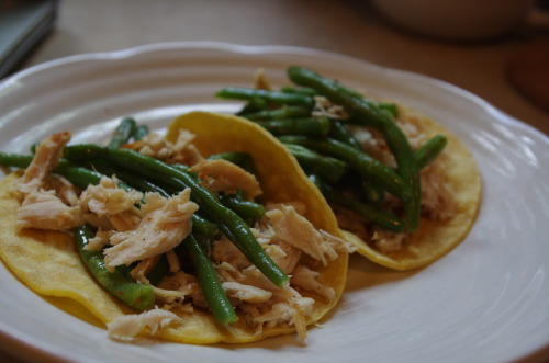 lunch chicken and green bean taco for some reason i love tacos, its not enough that i work at a mexi