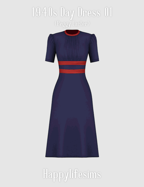 happylifesims: [Lonelyboy] TS4 1940s Day Dress 01 (Peggy Carter)Inspired from Peggy Carter’s 1940s f