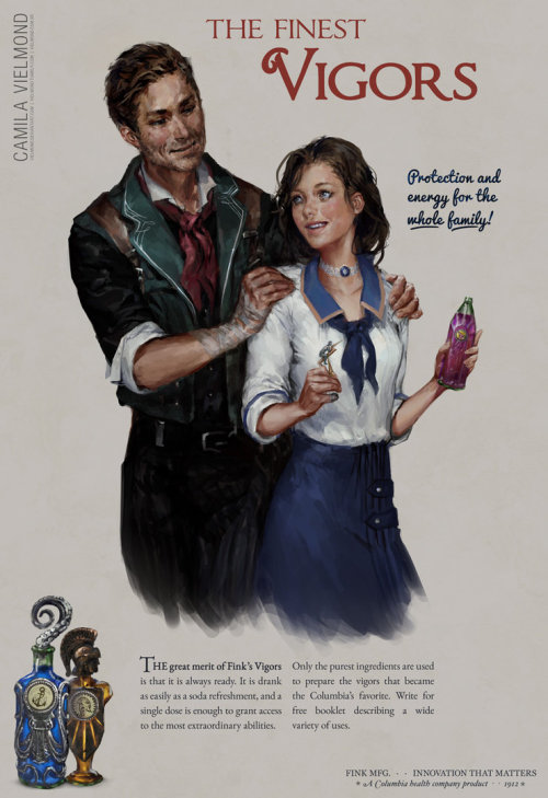 spyrale:    Bioshock Infinite Vigor Poster by   Camila Vielmond     I was on the fence about infinite the whole duration of the game until the ending..and made me love what they did with the story..I know some like 1 &2 but not this one or 1 &3