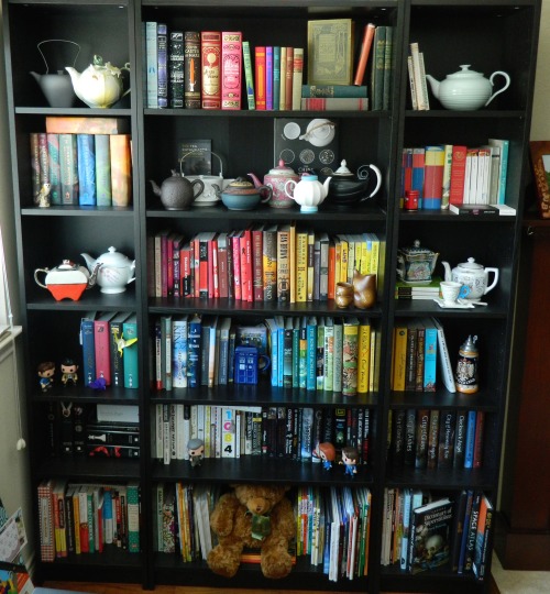 matildasbookshelf:Had to buy some new shelves so I could display all of my (and my husband’s) books.