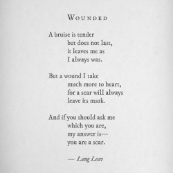 langleav:  imabiggirlinabigworld:  Wounded;