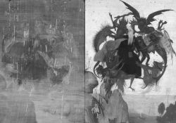 blackpaint20:  Left: Infrared reflectogram mosaic of Michelangelo, The Torment of Saint Anthony, c. 1487–88. Oil and tempera on panel 