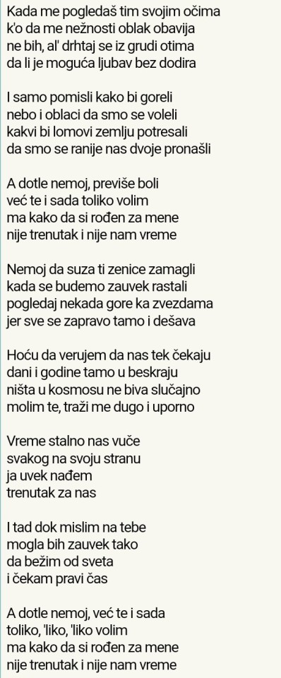 Pjesama oliver ljubavne tekstovi Oliver Dragojevic