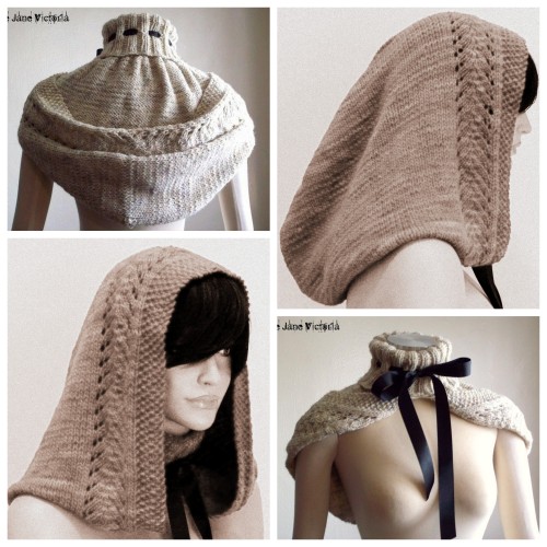 DIY $5 Knit Victorian Hooded Cowl Pattern from the Etsy Store of TheJaneVictoriaBeautiful Victorian-