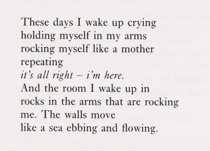 violentwavesofemotion:    Nuala Archer, from Whale on the Line: Poems; “Rocking,”