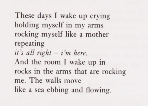violentwavesofemotion:Nuala Archer, from Whale on the Line: Poems; “Rocking,” (For Mary L.)