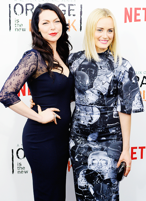 Laura Prepon and Taylor Schilling attend the ‘Orange Is The New Black’ season two premiere at Ziegfeld Theater on May 15, 2014 in New York City.