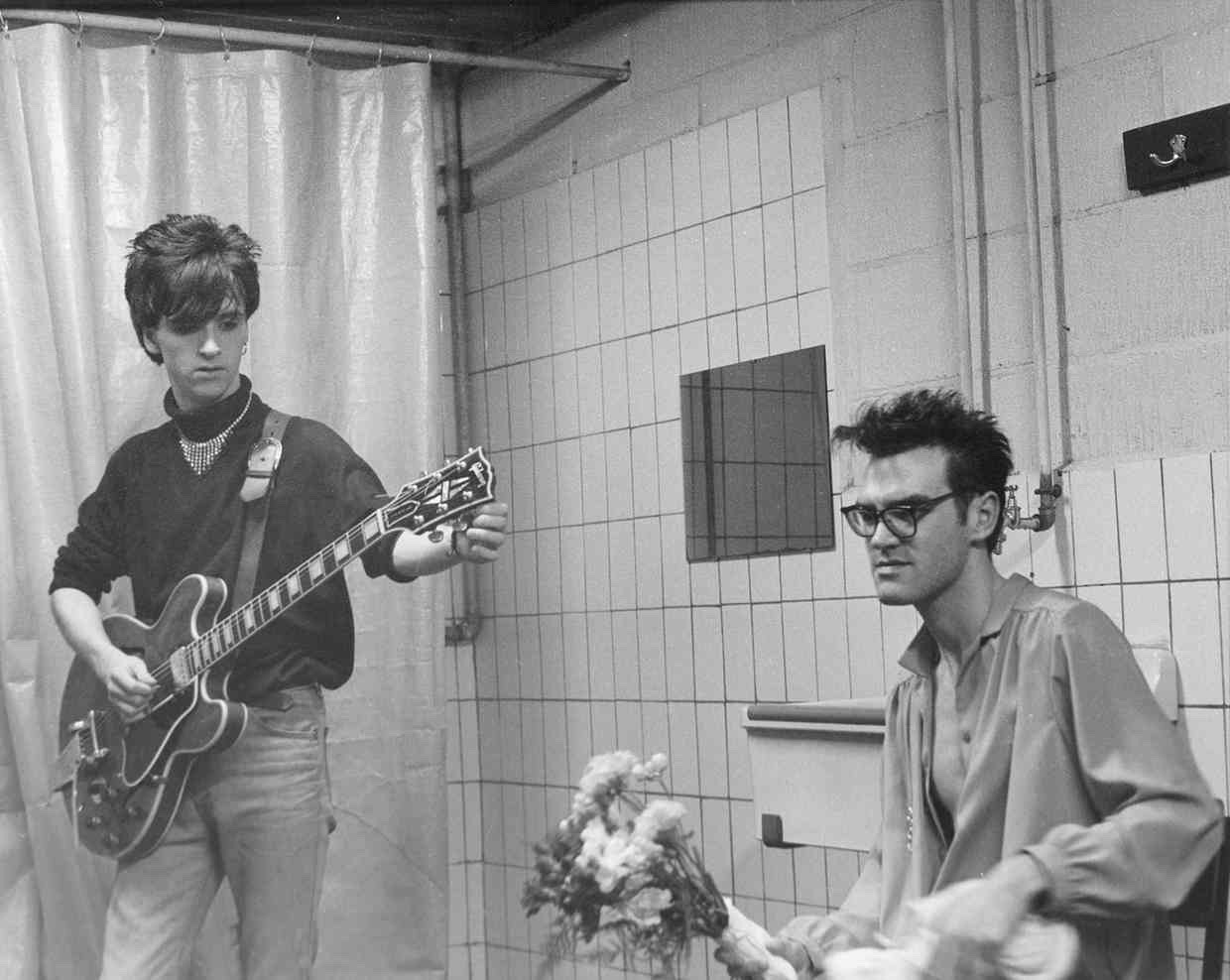 goldenlightsfan: Morrissey and Marr about to go onstage in Belgium in 1984. Photograph: