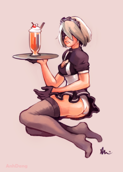 anhdang: I just started NieR: Automata the other day. It’s super fun! 2B is  really badass but I can’t help but think her outfit almost looks like a  maid dress   ;9