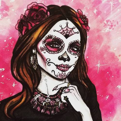 britaneeleeann-blog:Sugar skull sketch. #inktober day 29. Pink is my favorite so it was fun adding c