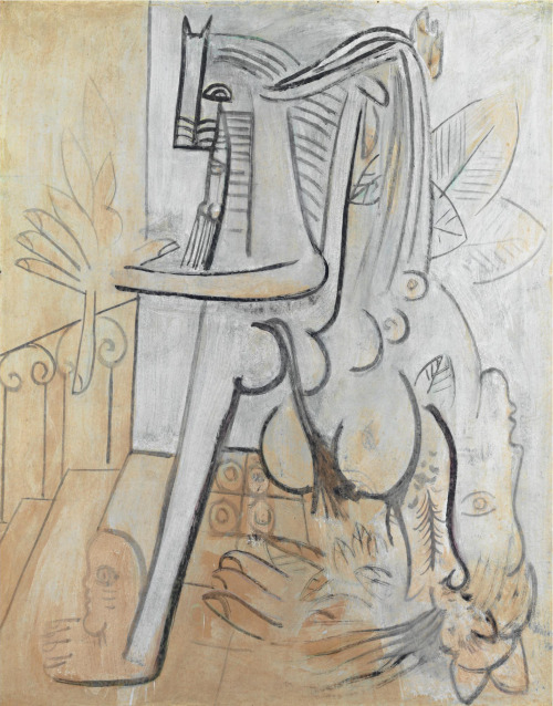 ochyming:Wifredo Lam 1902-1982 L’ESCALIER, 1942 Gouache on paper 42 1/8 x 33 1/8 in |107 x 84 cm
