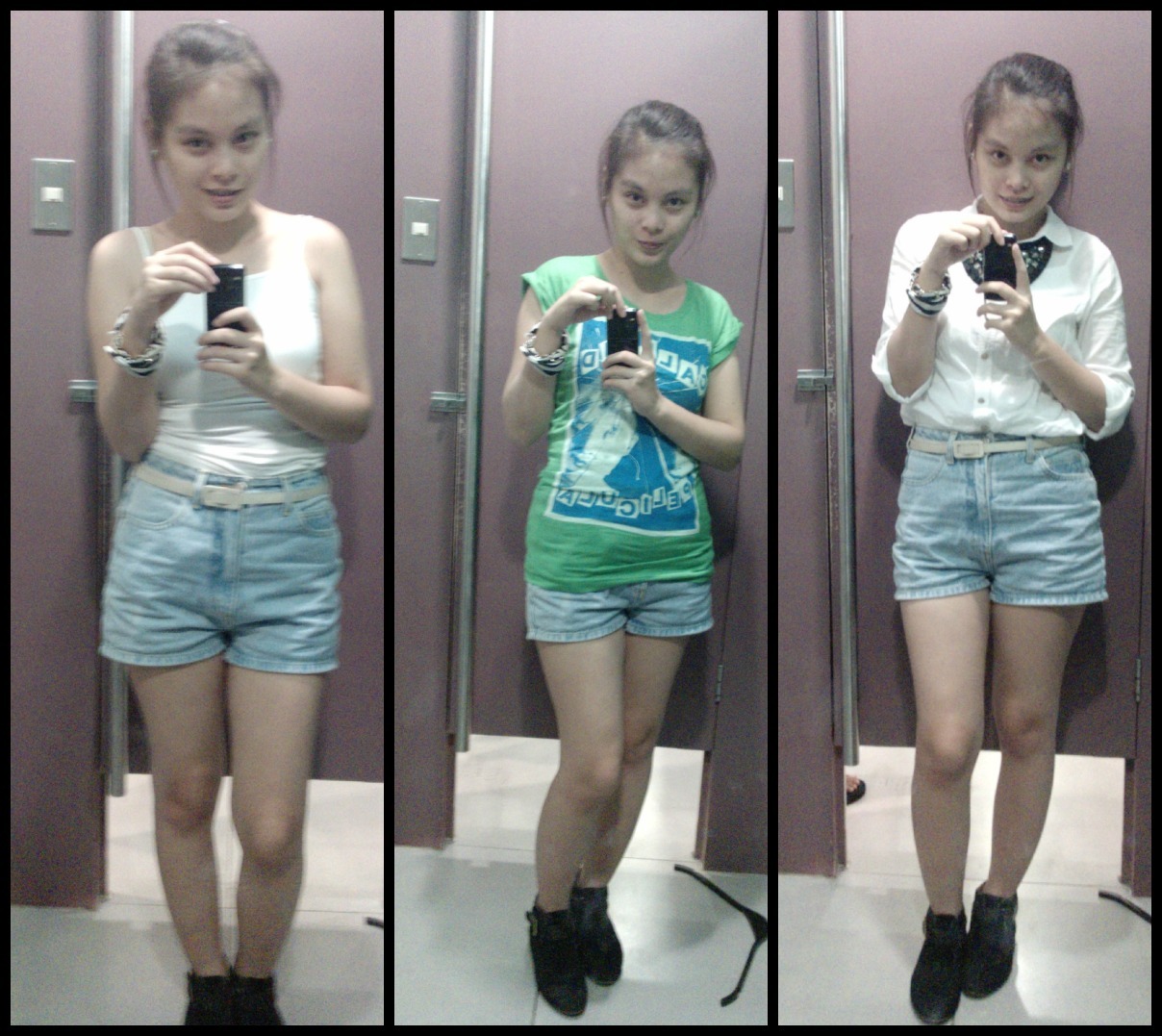 angelabrigo:  White Sleeveless from PLAIN &amp; PRINTS. | Green Shirt from Bench