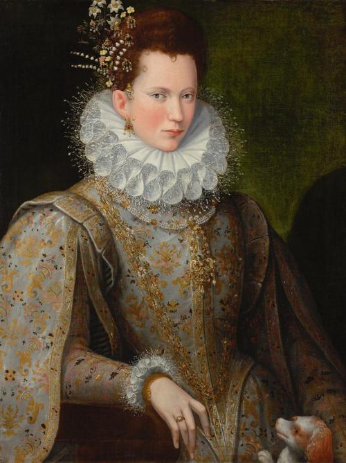 Portrait of a Lady of the Court with a Dog&quot; by Lavinia Fontana, 1590