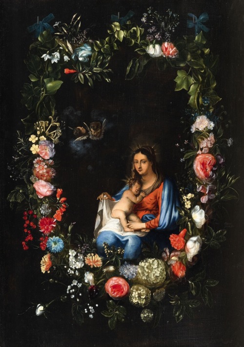 pintoras:  Catarina Ykens-Floquet (Flemish, 1608 – after 1666): The Virgin in a Floral Wreath (via Lempertz)
