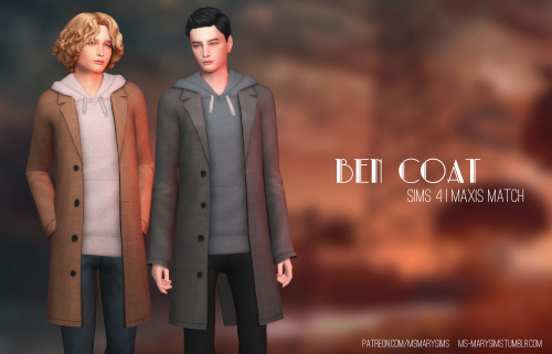 ms-marysims:Ben Coat26 swatches;BGC;all LOD`s;shadow & normal maps;+ psd for recolorIf you encou