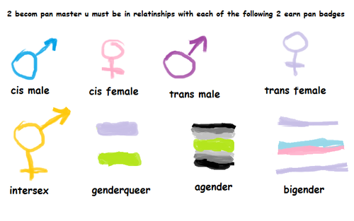 charlesoberonn:  thefingerfuckingfemalefury:  it-was-just-a-reflektor:  “you can’t be a pansexual, you’ve only been in three relationships and they’ve all been with cis guys” oh sorry i wasn’t aware i needed the eight pansexual badges