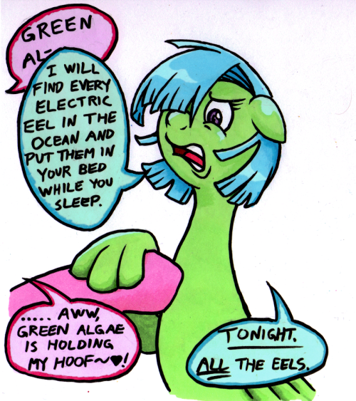 ask-seaswirl:Sea Swirl: Blue-Green Algae seems even more appropriate for her, but it’s a bit of a mouthful! They’re all looking at me so passionately! They must really like their new names!X3!!