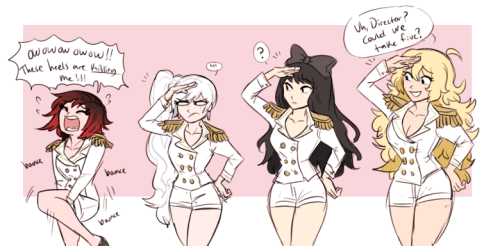 (OK SO ITS ACTUALLY REALLY TIME CONSUMING DRAWING ALL OF TEAM RWBY EVEN CASUALLY so this is the last one for popstar!au for now lol…..srry…)weiss asks herself everyday how they managed to succeed past even the first round of competition