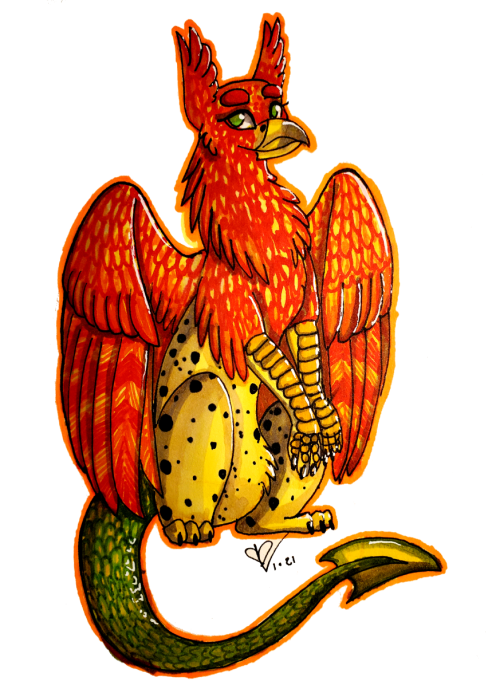 Fireblaze, my VERY FIRST &ldquo;fursona&rdquo; character. She has a phoenix top, a cheetah butt, an