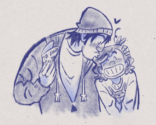 A continuation from the first image, in which Phoenix is giving Trucy a kiss on the top of her head, as she leans in with a huge grin on her face.