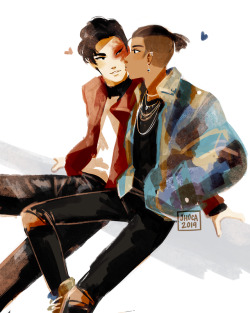 jhoca: ♥ zukka week day 1: modern au (twitter | instagram) they’re my v special v stylish boys okay (featuring my new textured brushes!! what do you think?? I lowkey love it a lot but I worry it doesn’t look like “my style” anymore…) special