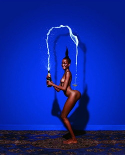 escapeofanartist:  Carolina Beaumont, 1976. New York, NY. By Jean-Paul Goude Jean-Paul Goude’s original piece was not titled “Champagne Incident” (as widely stated on the internet), but was named after the muse/model Carolina Beaumont who remains
